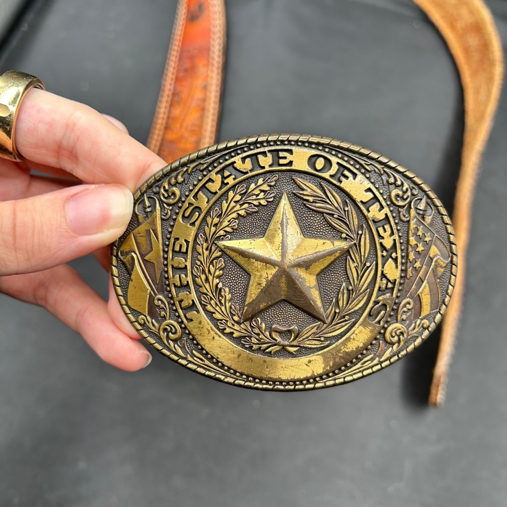 VTG Tony Llama Tooled Leather Belt State of Texas Buckle Western USA Men Size 36 - Picture 5 of 7